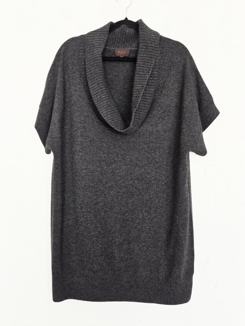 PURE Collection Cashmere Wool Gray Cowl Tunic Sweater, 18